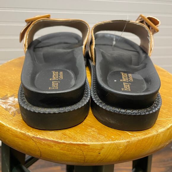 NWT Henry Ferrera Large Buckle Tan & Black Slides - Picture 6 of 12